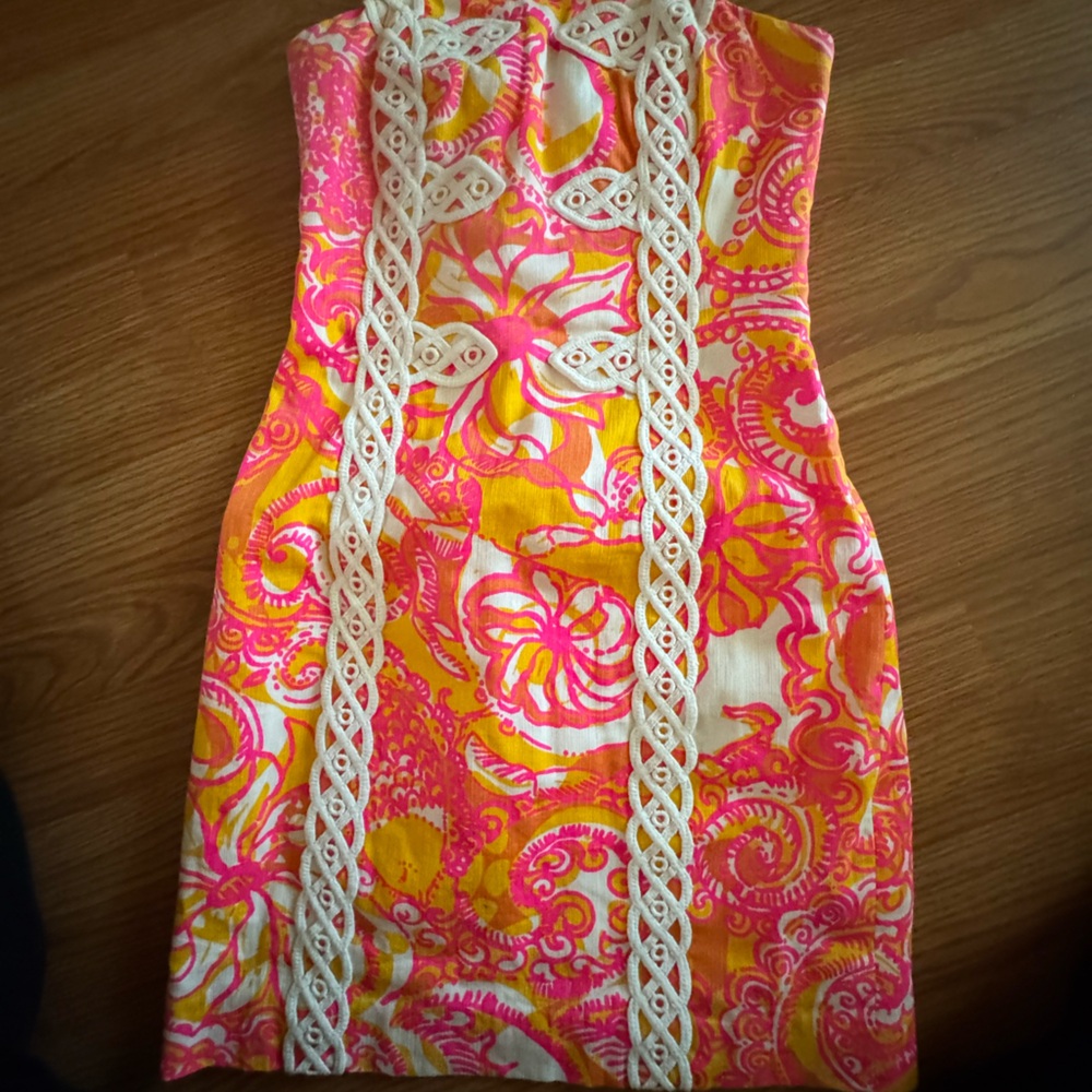 LILLY PULITZER • Pink and Orange Tansy Strapless Dress- 00